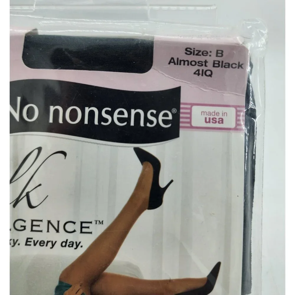 No Nonsense Silk Indulgence Control Top Sheer Toe‎ Pantyhose Almost Black Size B